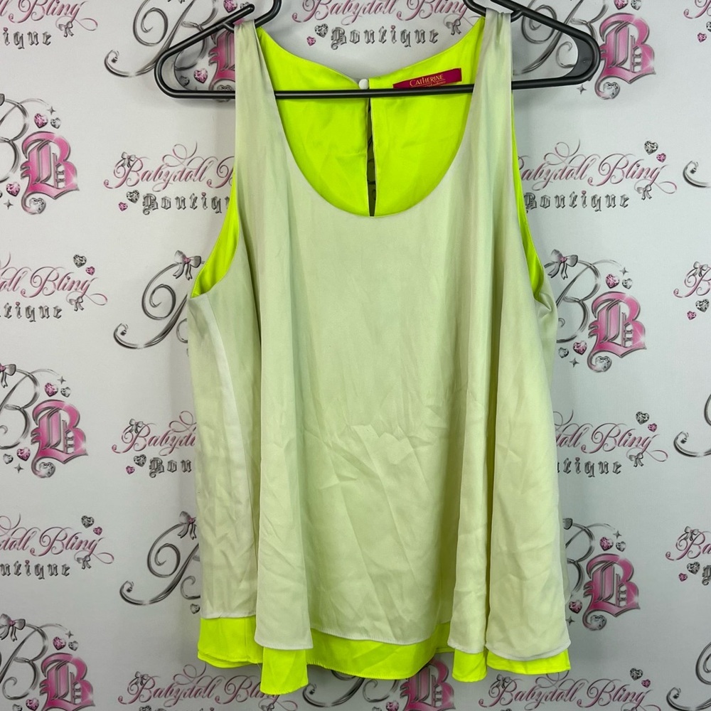 Catherine Malandrino shirt blouse dual color Neon Yellow and Cream Tank Top